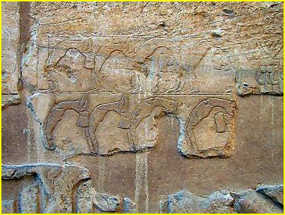 Ce bas-relief, extrait de la Chapelle Rouge, nous prsente des danseurs acrobates figurant parmi les artistes prsents lors du droulement de la fte d'Opet.