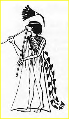 Musicienne utilisant un double hautbois.